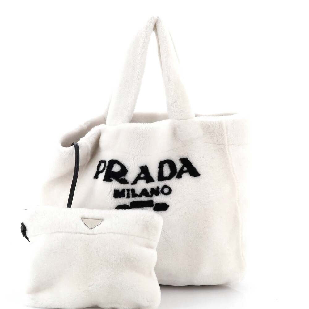 Prada Logo Tote Shearling Medium #242623P12B - Picture 2 of 9